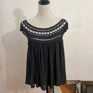 Free People Slate Gray Blouse with Embellished Scoop Neck Size Small